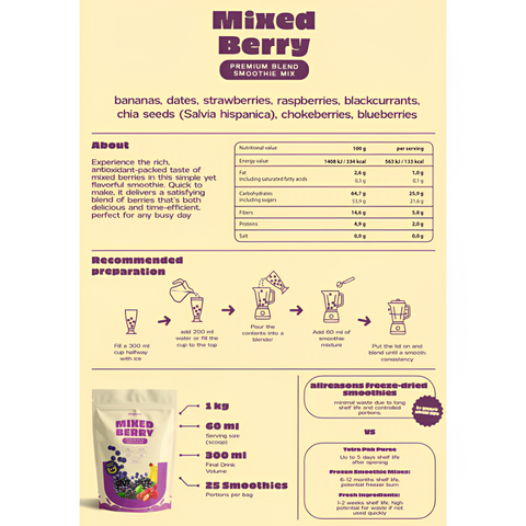 Allreasons Mixed Berry Smoothie Powder 1Kg | No added Sugar