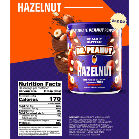 Peanut Butter Hazelnut 600g Dr. Peanut - No Added Sugar | Lactose free | Gluten free