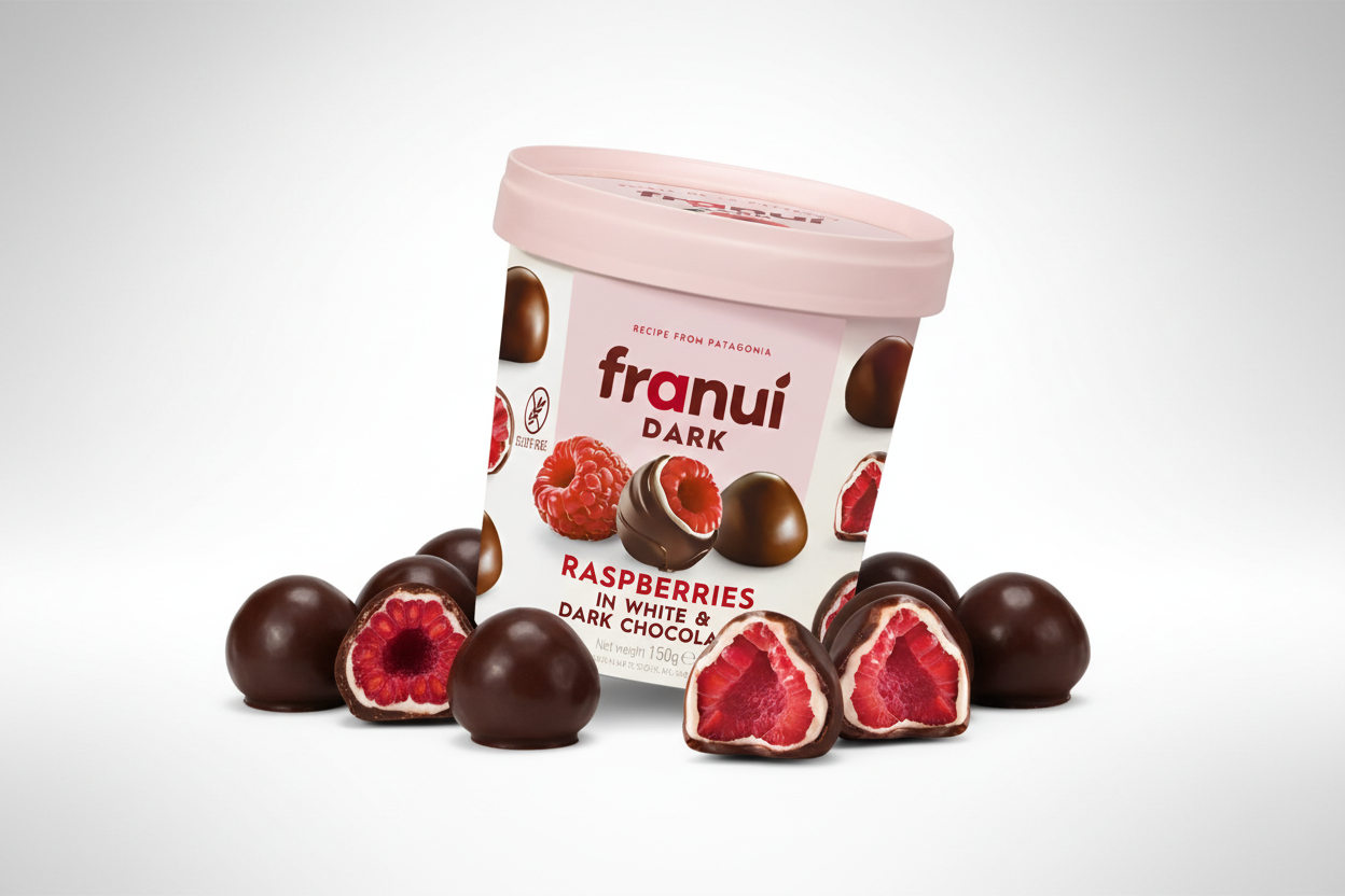 Frozen Raspberry Dark Frozen Raspberries White And Dark Chocolate 150g - Franui – nativo.ae