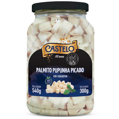 Jar of 300g Chopped Pupunha Palm Heart (Palmito Pupunha Picado) By Castelo