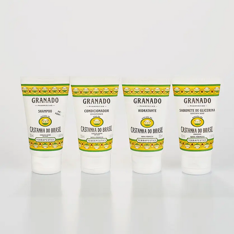 Mini Kit Brazilian Nuts 4x50ml (Liquid Soap, Moisturizer, Shampoo, Conditioner) - Granado - Ideal kit for travel