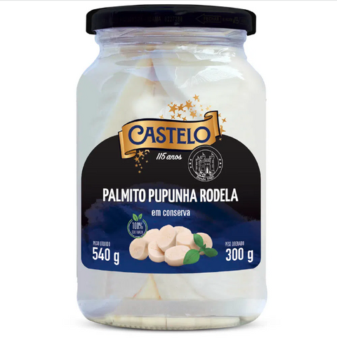 Jar of 300g Sliced Pupunha Palm Heart (Palmito Pupunha Rodela) By Castelo
